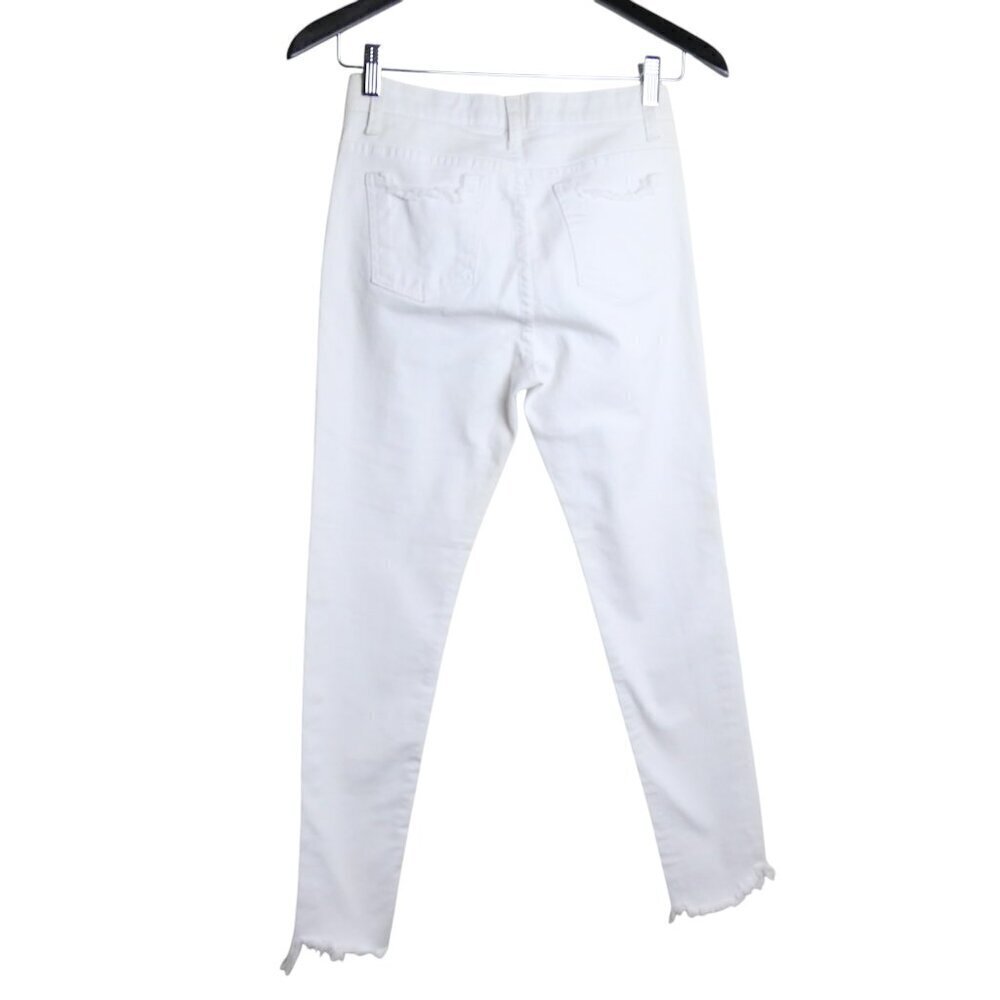 Oak + Fort Frayed Raw Hem Bottoms White Mid Rise Skinny Jeans Size Small - Picture 4 of 7